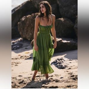 Free People Taking Sides Maxi Dress, XS, Fresh Chives